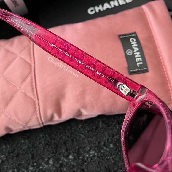 Auth NIB Chanel 71280 Crystal Logo Pink Glitter Rectangle Sunglasses - Picture 9 of 11